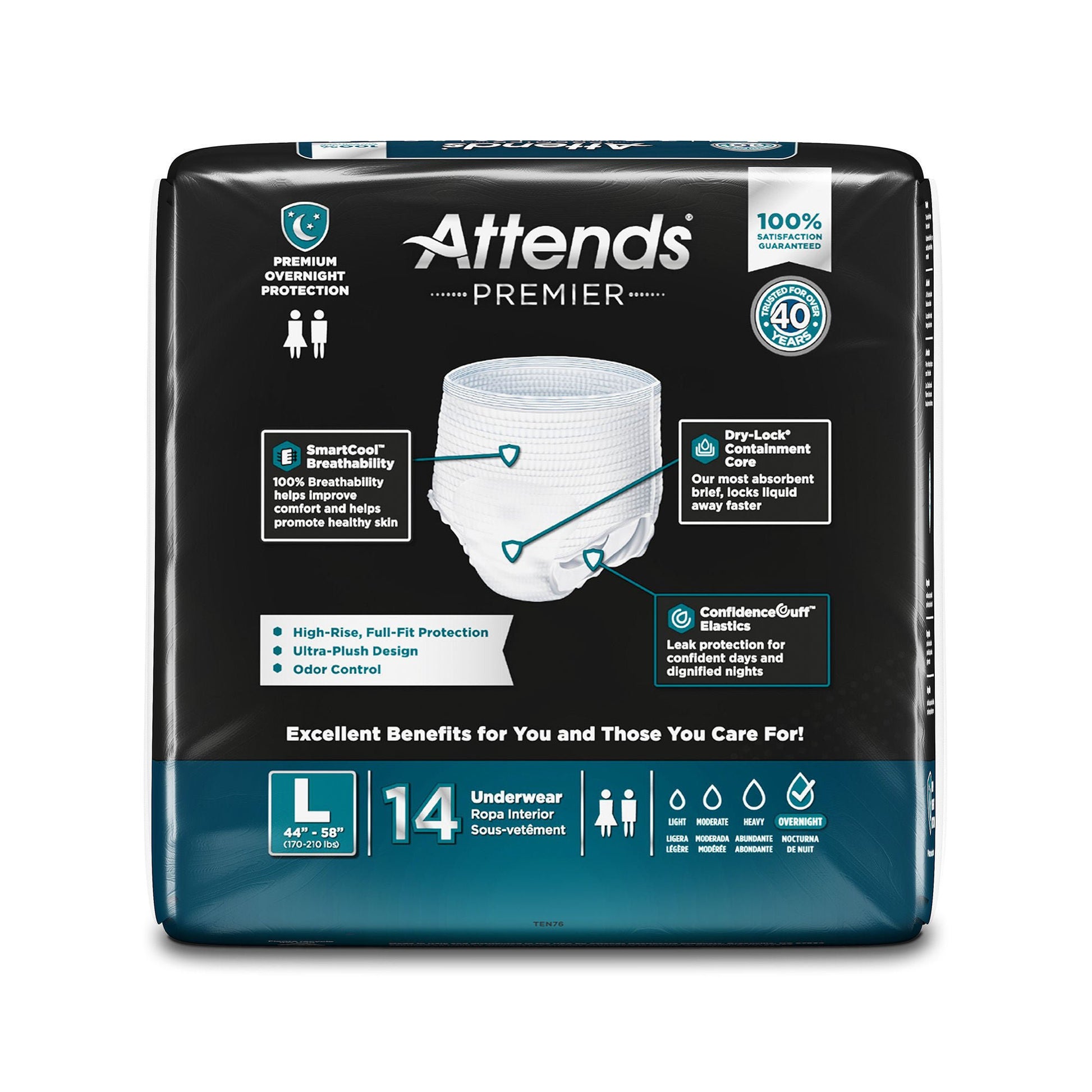 Attends® Premier Underwear, Heavy Absorbency, 44 to 58 Inch Waist/Hip