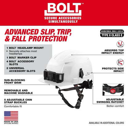 Milwaukee BOLT Red Front Brim Safety Helmet with IMPACT ARMOR Liner (USA) - Type 2, Class E 48-73-1365 | 3-Piece, Molded Plastic