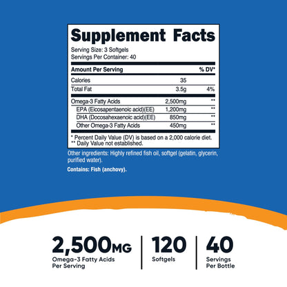 nutricost Dietary Supplement Omega-3 2,500 mg Strength Softgel