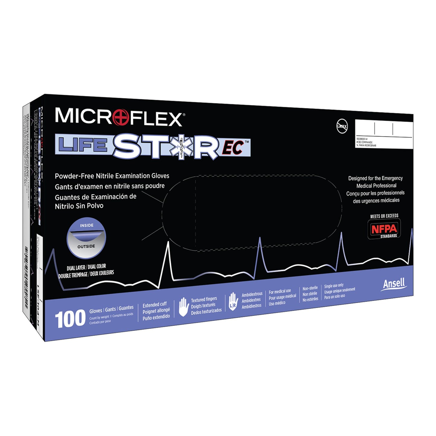 LifeStar™ EC Nitrile Exam Gloves, White / Blue