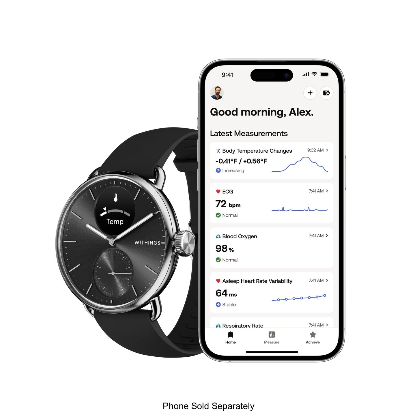 Withings ScanWatch 2 Smart Watch, 38mm, Black