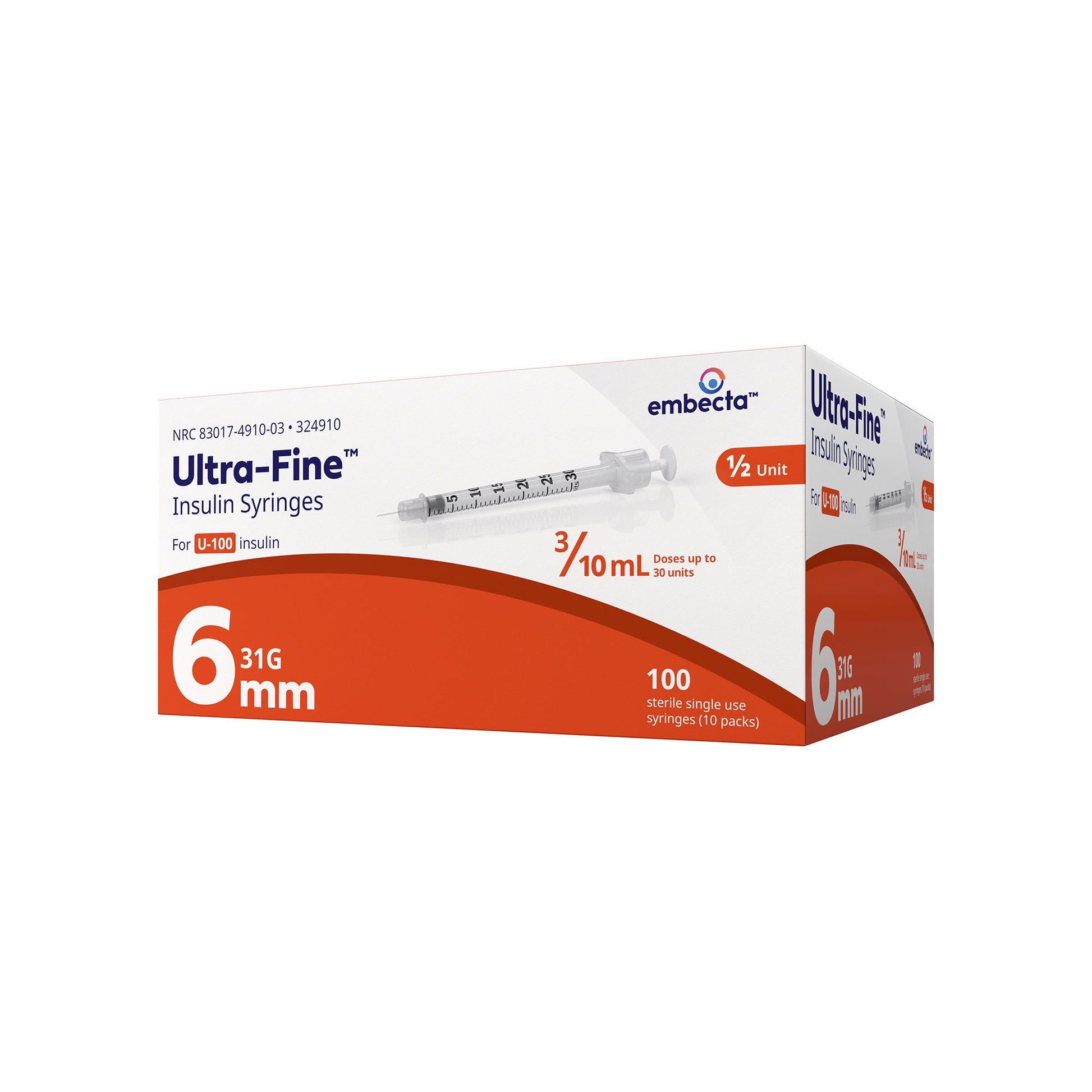 Veo Ultra-Fine Standard Insulin Syringe with Needle 15/64 Inch 31 Gauge NonSafety Regular Wall