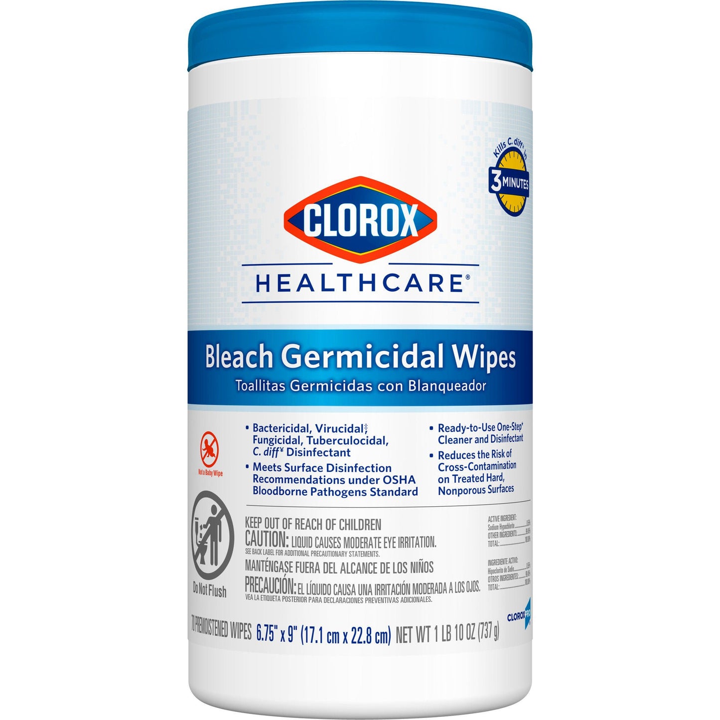 Clorox Healthcare® Bleach Germicidal Wipes, Canister, .