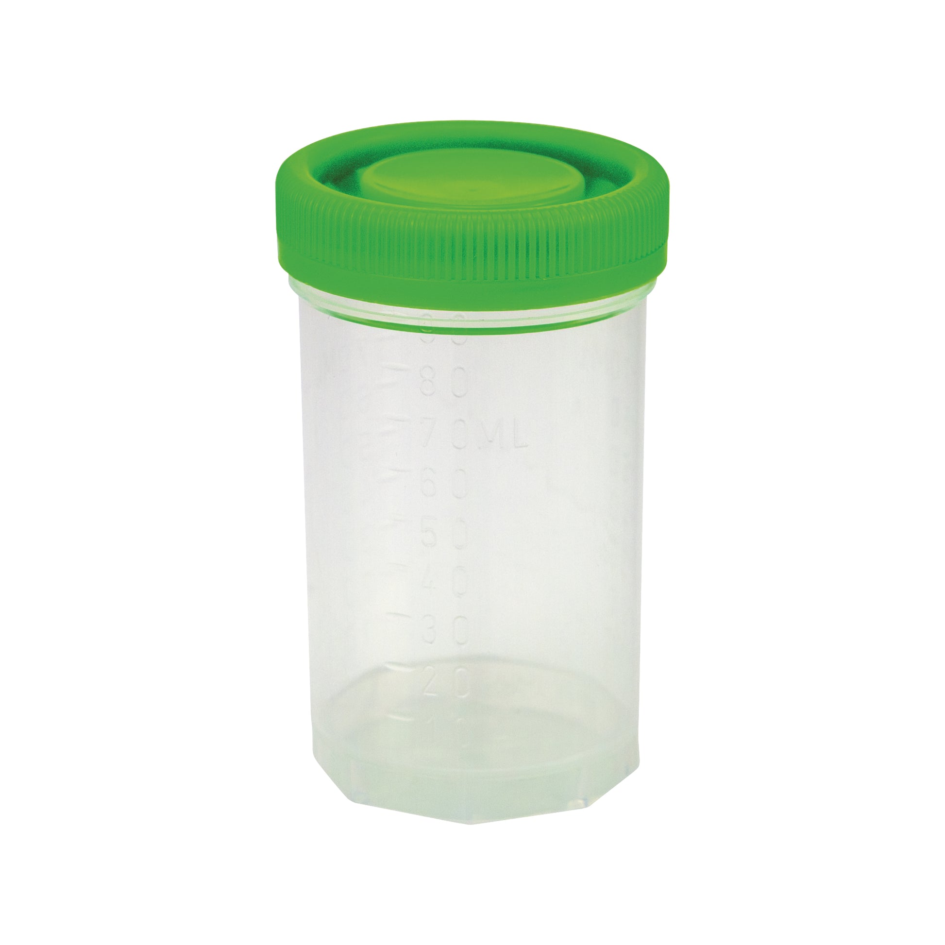 Caplugs Evergreen 222-5603-G8I 90 mL Specimen Container Green Cap Sterile PPC Individually Packed MADE IN USA