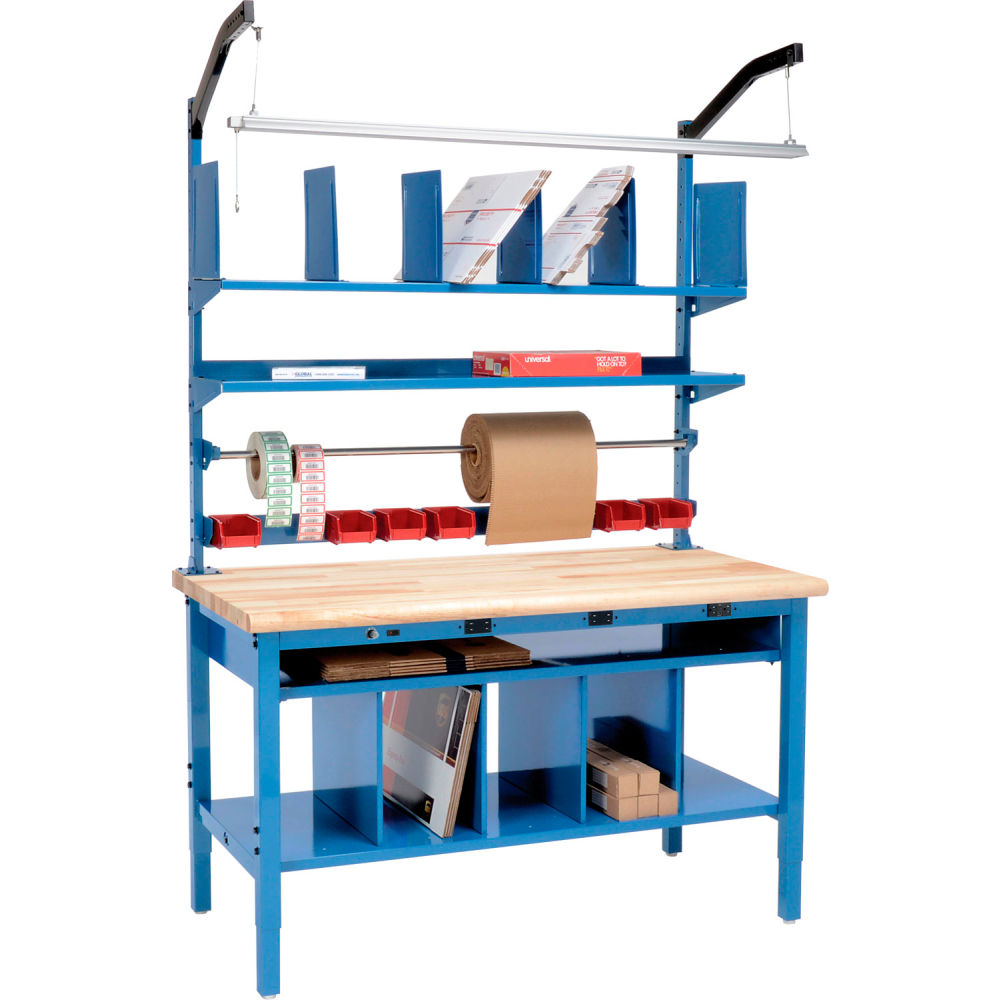 Global Industrial Complete Packing Workbench W/Power, Butcher Block Safety Edge, 72"W x 30"D