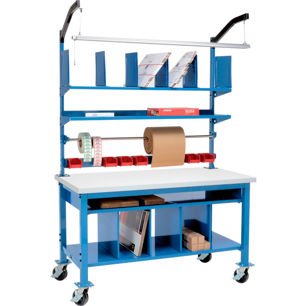 Global Industrial Complete Mobile Packing Workbench, ESD Square Edge, 60"W x 30"D