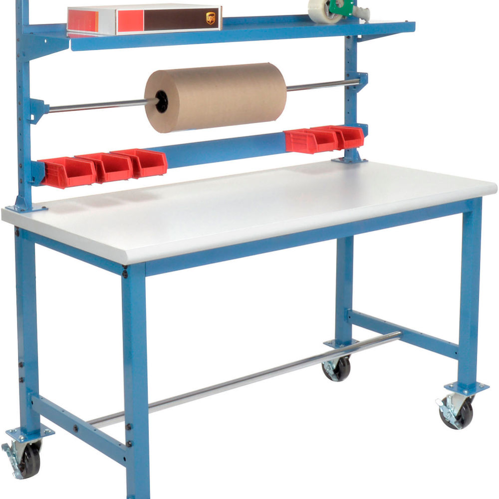 Global Industrial Complete Mobile Packing Workbench, ESD Safety Edge, 60"W x 30"D