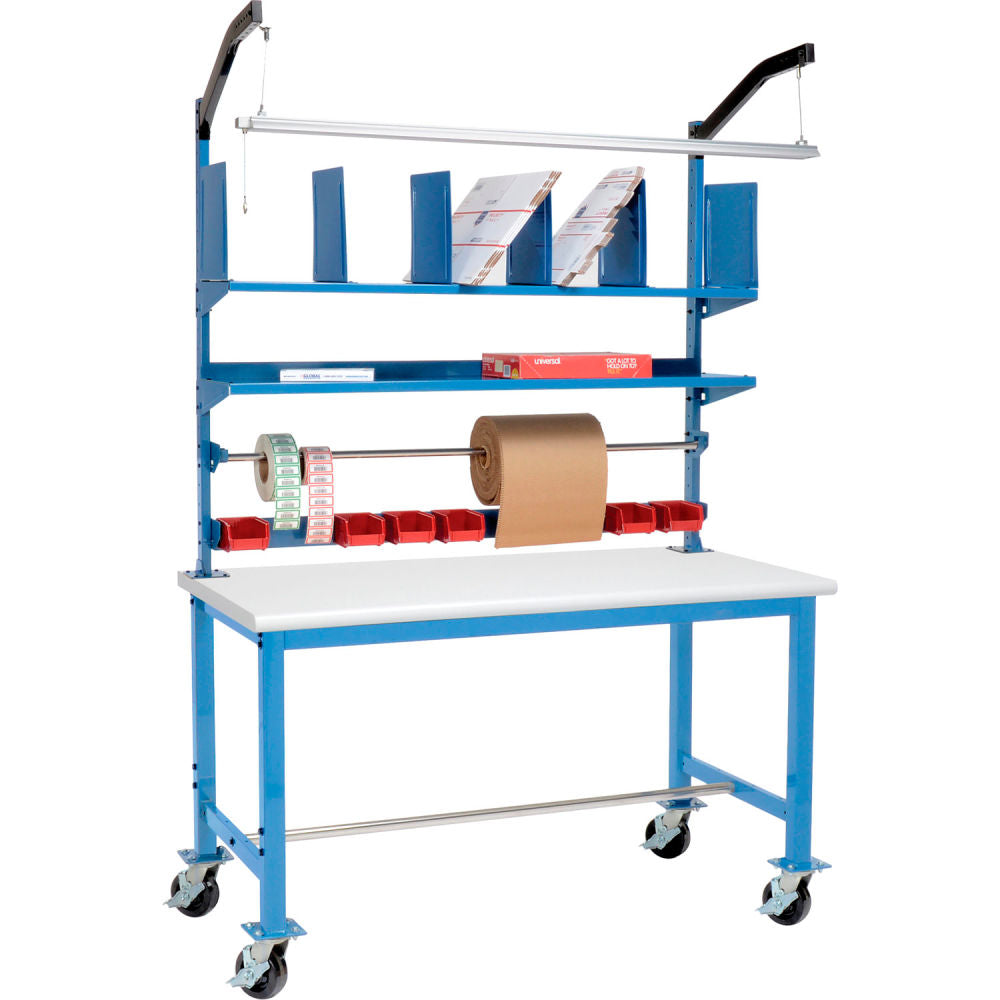 Global Industrial Mobile Packing Workbench W/Riser Kit, Laminate Safety Edge, 60"W x 36"D