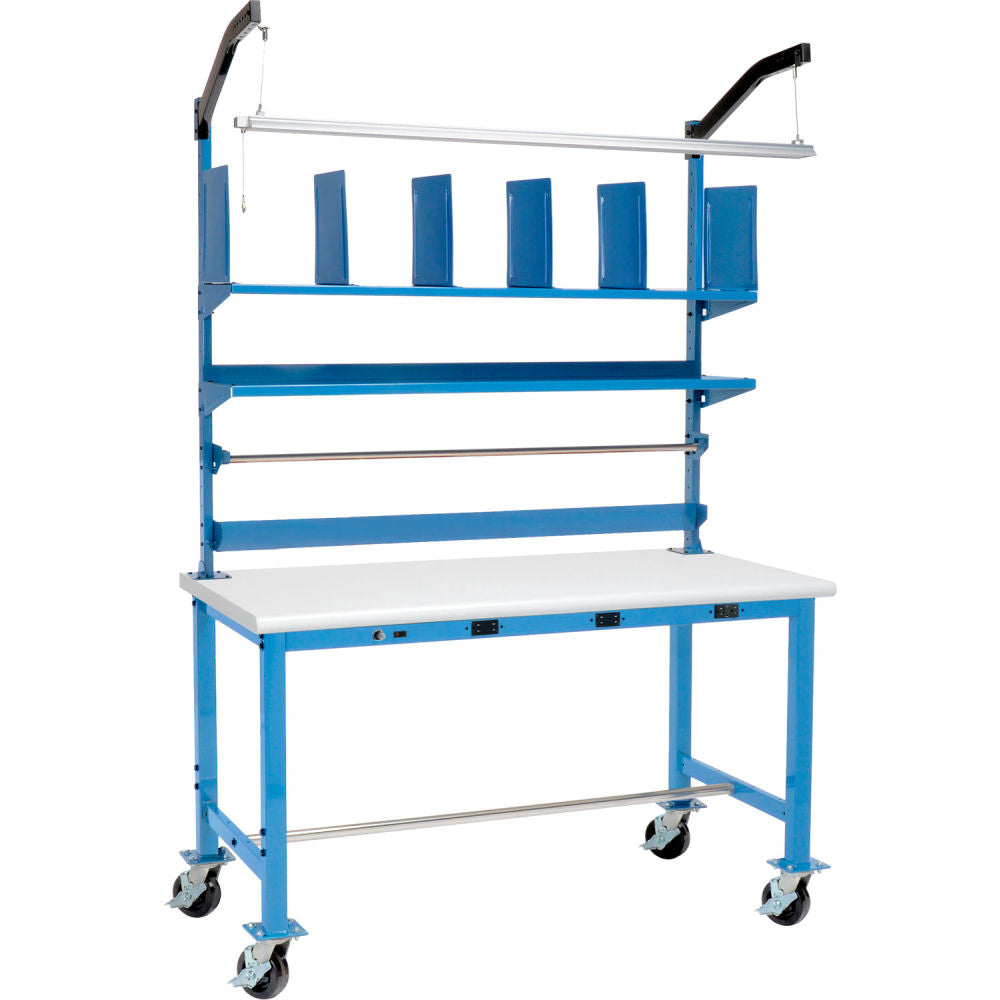 Global Industrial Mobile Packing Workbench W/Riser & Power, Laminate Safety Edge, 60"W x 30"D