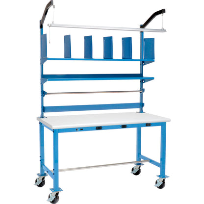 Global Industrial Mobile Packing Workbench W/Riser & Power, Laminate Safety Edge, 60"W x 30"D