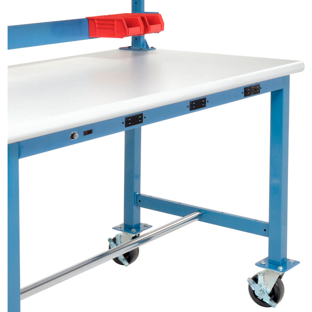 Global Industrial Mobile Packing Workbench W/Riser & Power, Laminate Safety Edge, 60"W x 30"D