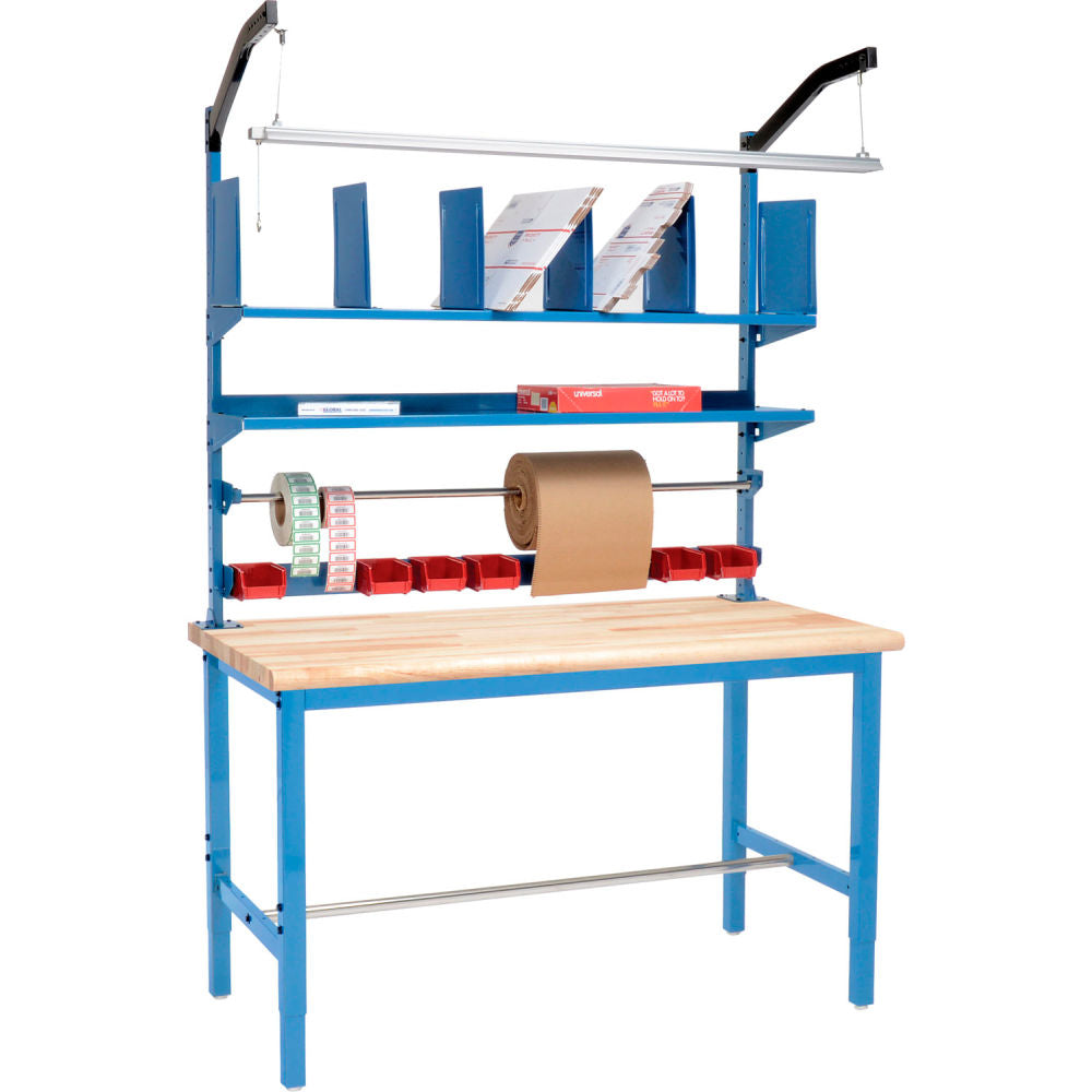 Global Industrial Packing Workbench W/Riser Kit, Maple Butcher Block Safety Edge, 60"W x 30"D