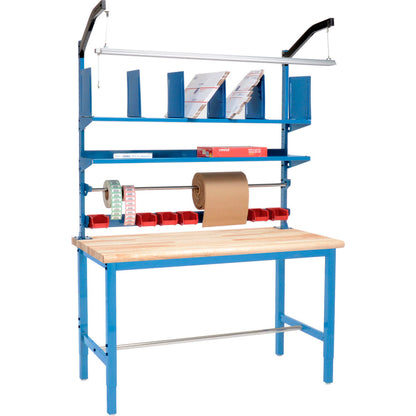 Global Industrial Packing Workbench W/Riser Kit, Maple Butcher Block Safety Edge, 60"W x 30"D
