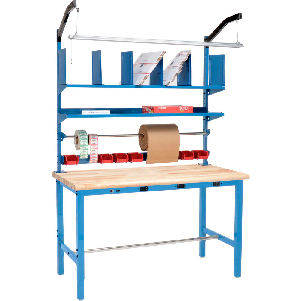 Global Industrial Packing Workbench W/Riser Kit & Power Apron, Maple Safety Edge, 60"W x 30"D