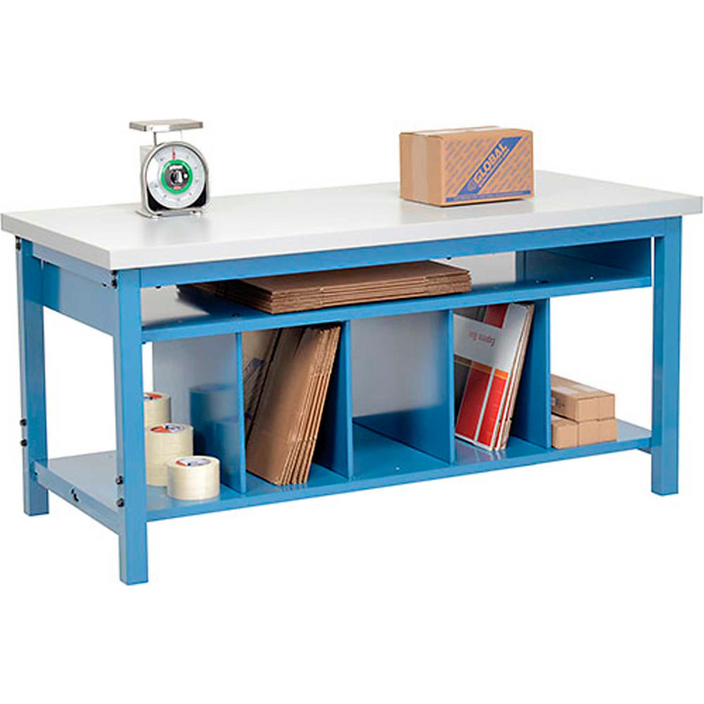 Packing workbench with lower shelf kit, laminate square edge top