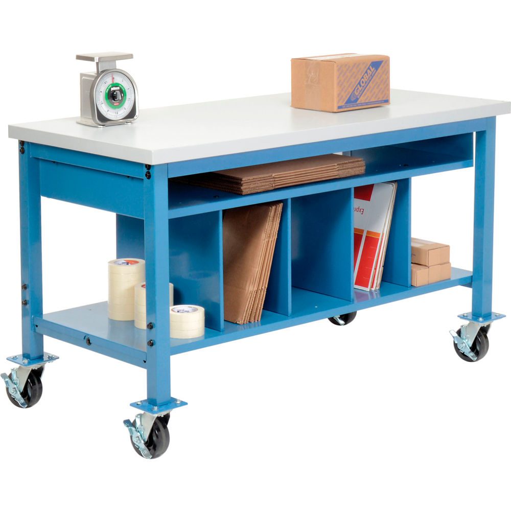 Global Industrial Mobile Packing Workbench W/Lower Shelf Kit, Laminate Square Edge, 60"Wx30"D