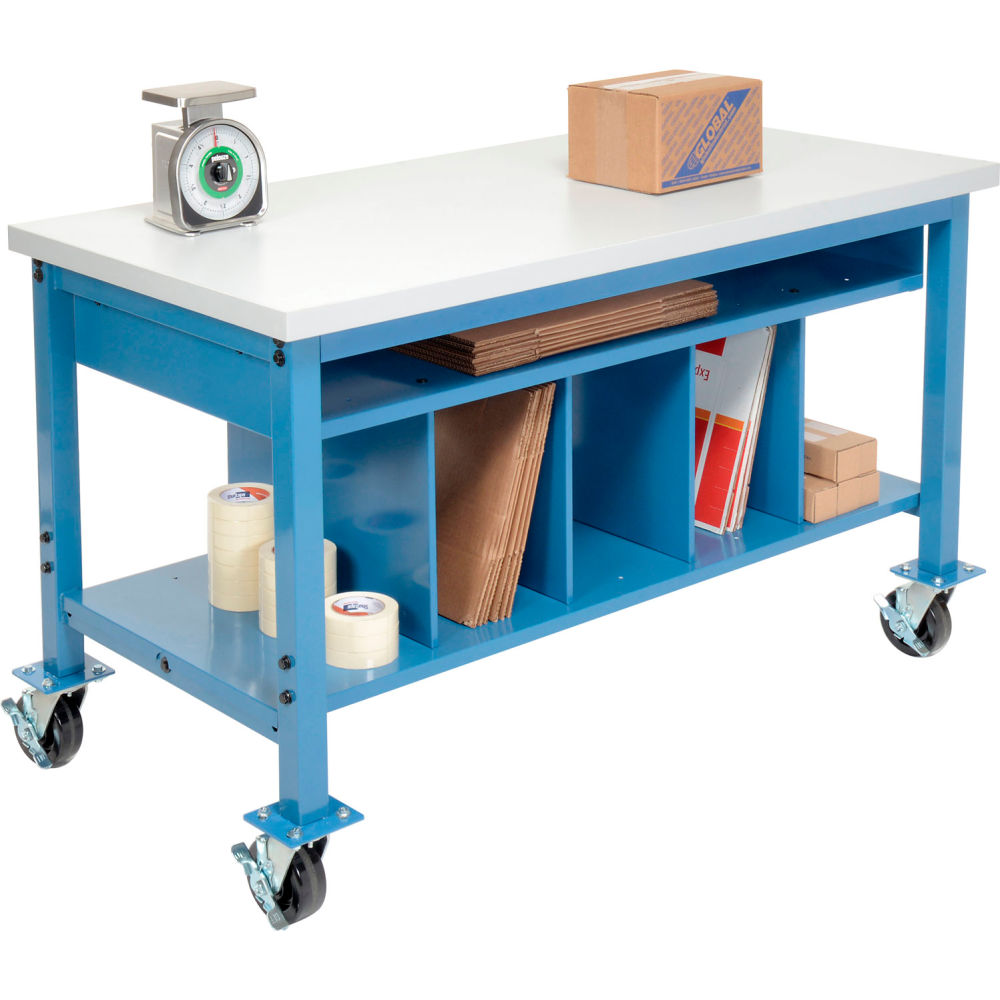 Global Industrial Mobile Packing Workbench W/Lower Shelf Kit, Laminate Square Edge, 60"Wx30"D