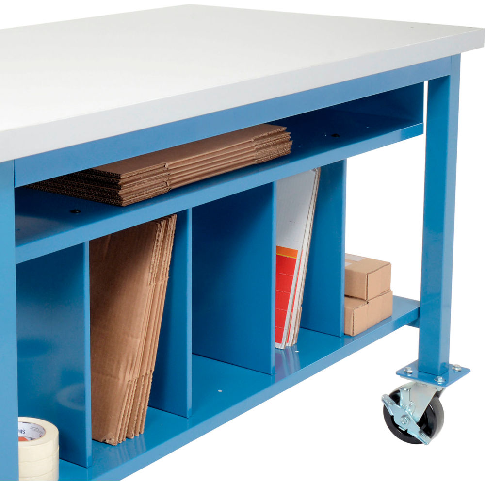 Global Industrial Mobile Packing Workbench W/Lower Shelf Kit, Laminate Square Edge, 60"Wx30"D