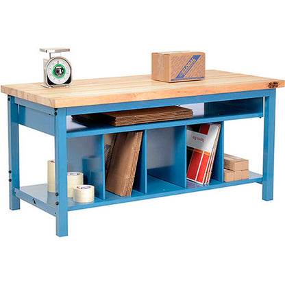 Packing workbench with lower shelf kit, maple butcher block square edge top