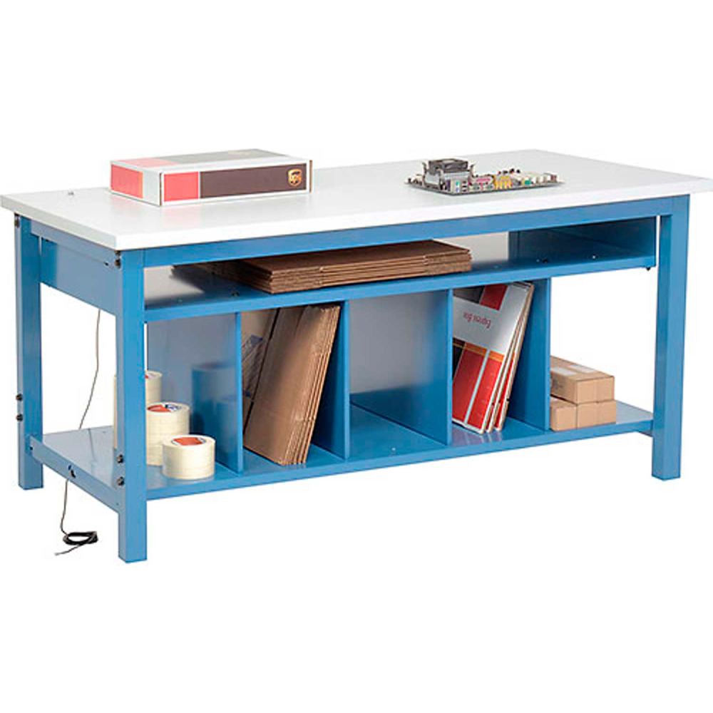 Packing workbench with lower shelf kit, ESD laminate square edge top