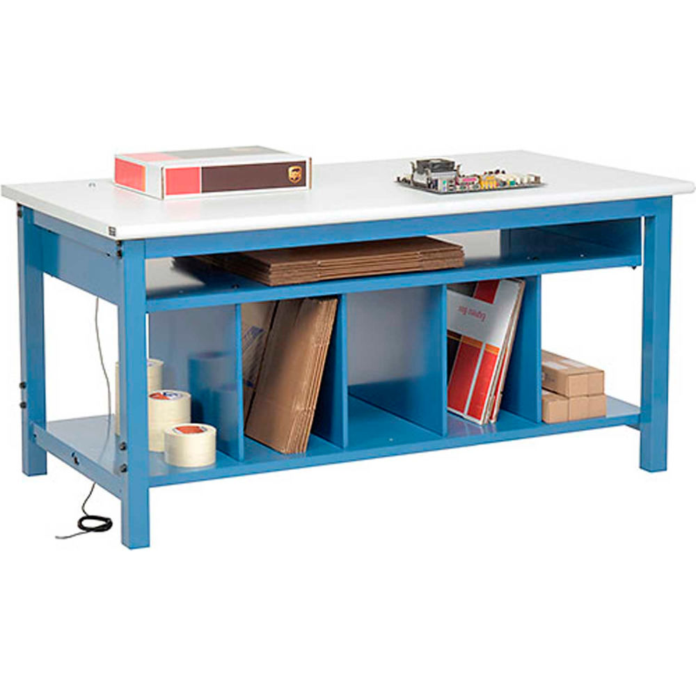 Packing workbench with lower shelf kit, ESD laminate safety edge top