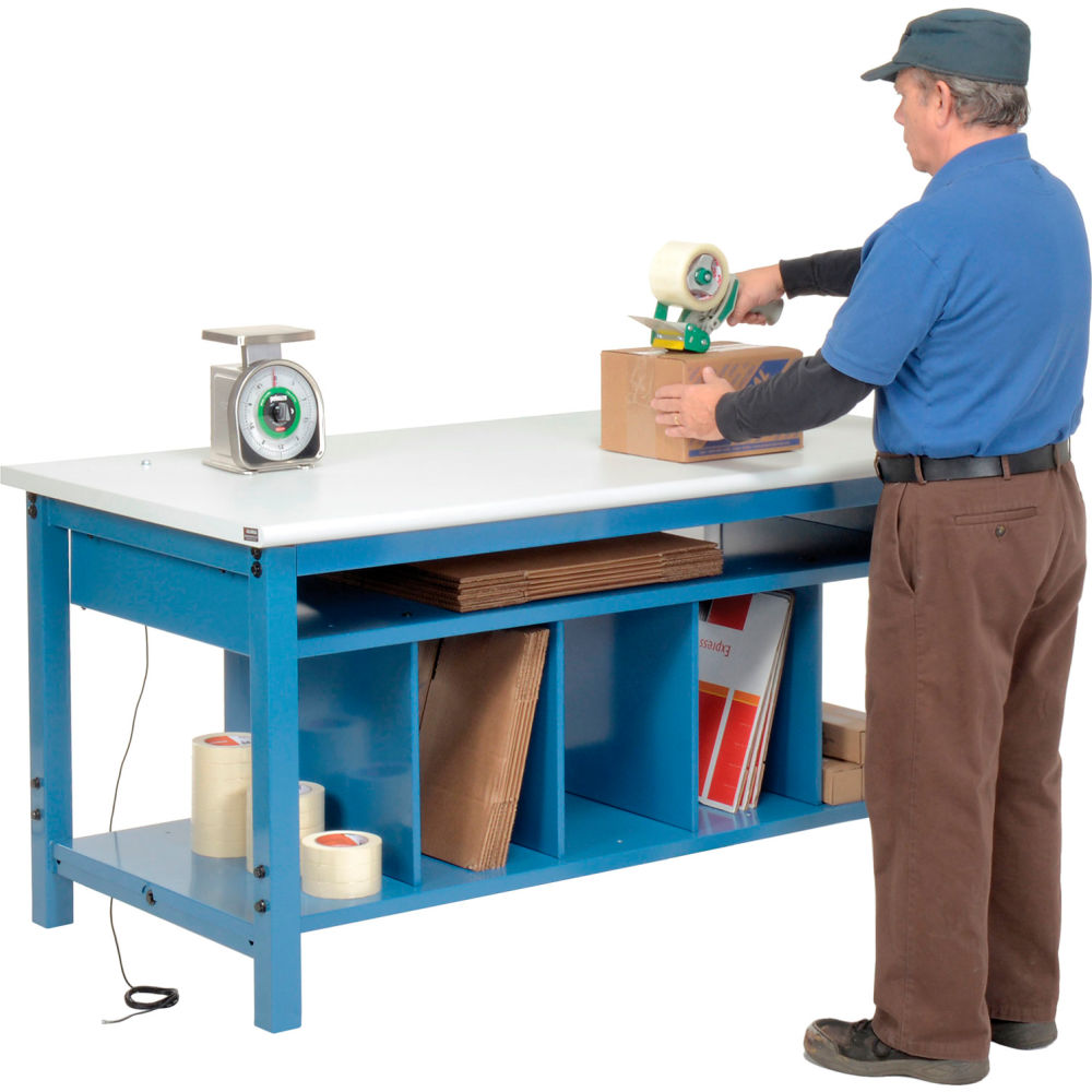 Packing workbench with lower shelf kit, detail view