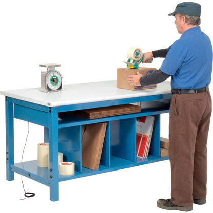 Packing workbench with lower shelf kit, detail view