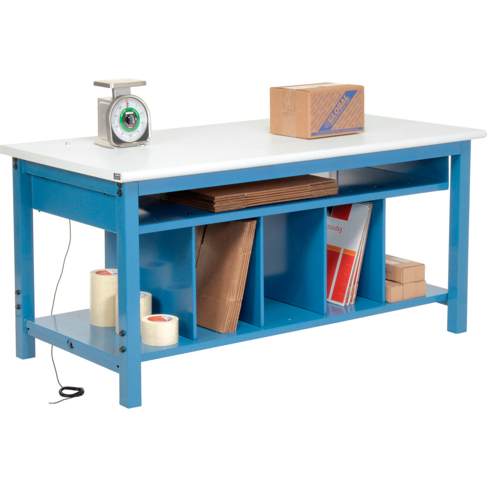 Packing workbench with lower shelf kit, detail view
