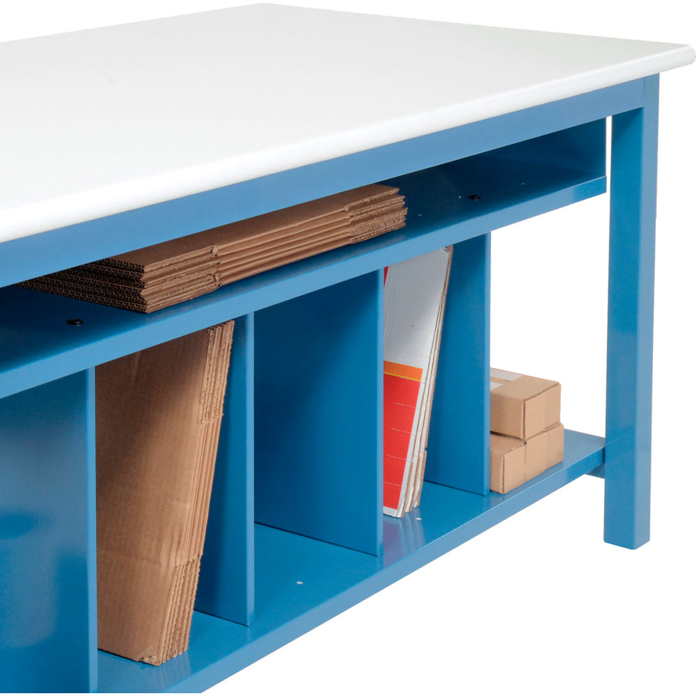 Packing workbench with lower shelf kit, detail view