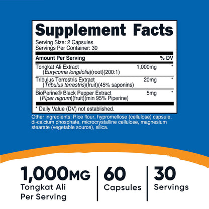 nutricost Dietary Supplement Tongkat 1,000 mg Strength Capsule