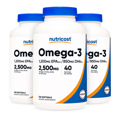 nutricost Dietary Supplement Omega-3 2,500 mg Strength Softgel