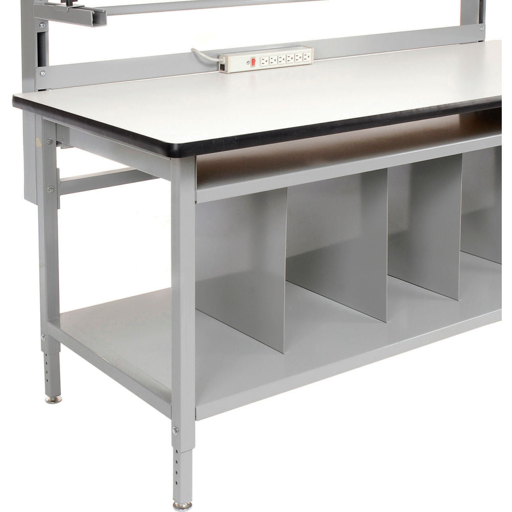 Pro-Line CPB packing workbench divided carton storage under the work surface