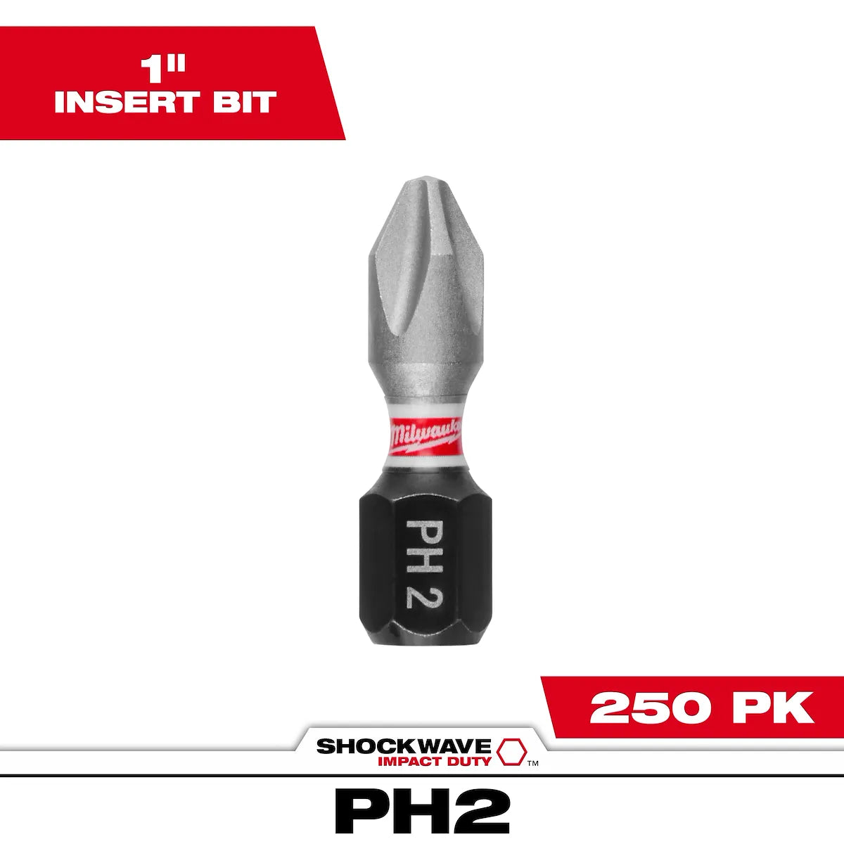 Milwaukee SHOCKWAVE Impact Duty 1" Phillips #2 Insert Bits Bulk 250 48-32-4881 | PH2 Drive, 250-Piece