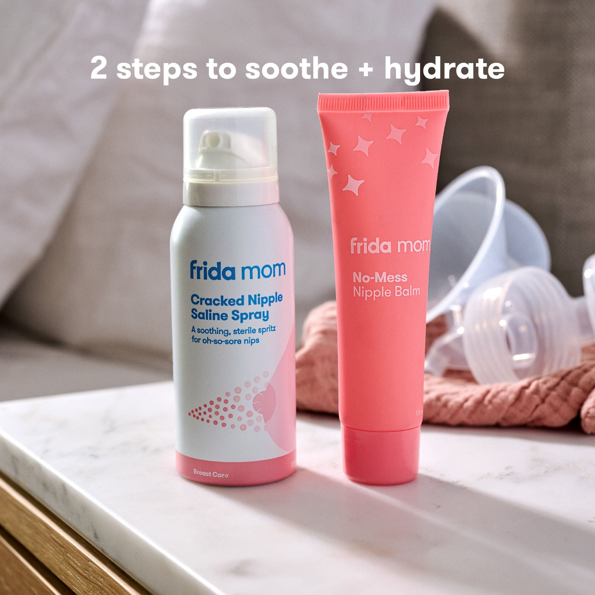 frida mom Cracked Nipple Saline Spray and frida mom No-Mess Nipple Balm