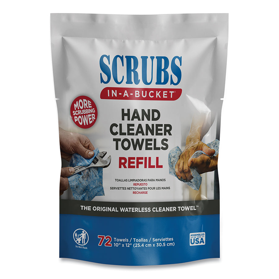 Scrubs-In-A-Bucket® Hand Cleaning Towel Refill, Blue/White, 10.5 in W, 12 in L, 72 Wipes (42270)