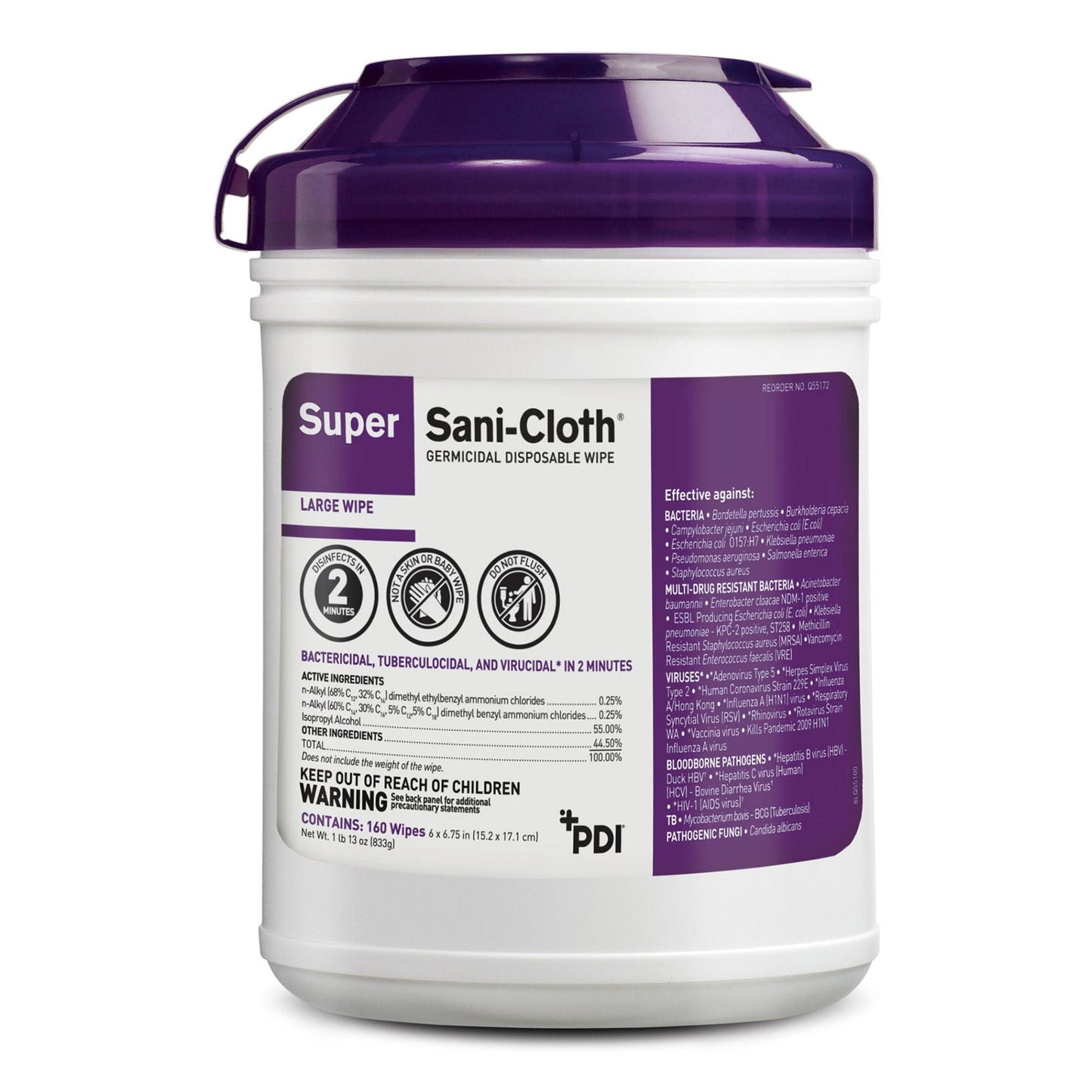 Super Sani-Cloth® Large Germicidal Disinfectant Wipes, Canister, .