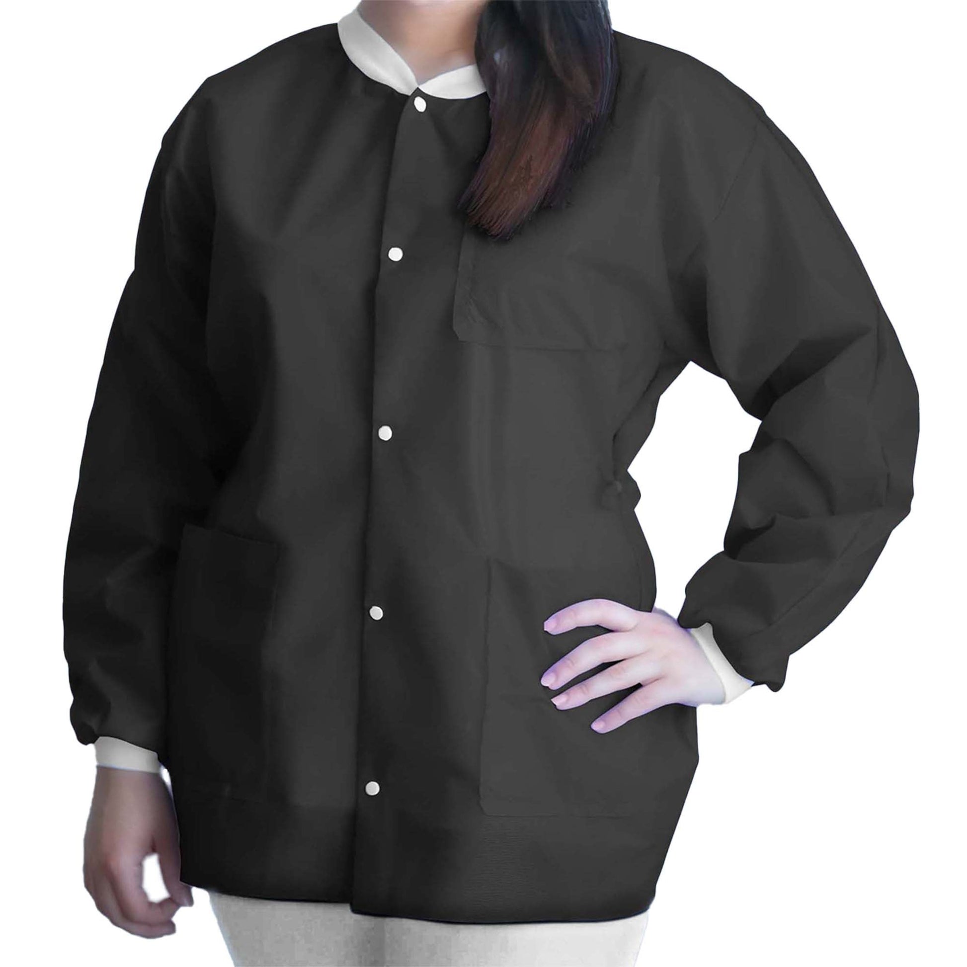FitMe Lab Jacket Black X-Large Hip Length 3-Layer SMS Disposable