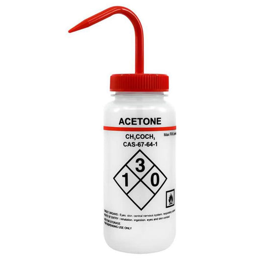 Wash Bottle LDPE Nalgene 500 mL Marked for Acetone Natural/Red