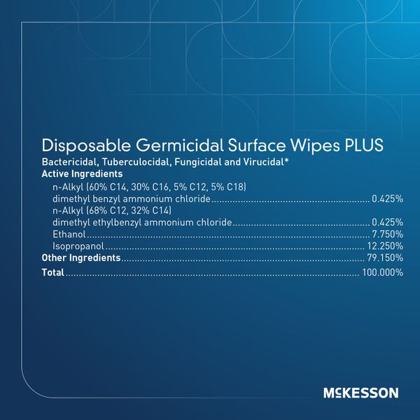 McKesson Germicidal Surface Wipes PLUS active ingredients panel