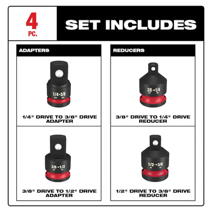 Milwaukee SHOCKWAVE Impact Duty 1/4"-1/2"Drive Adapter Set 49-66-6742 | 4-Piece