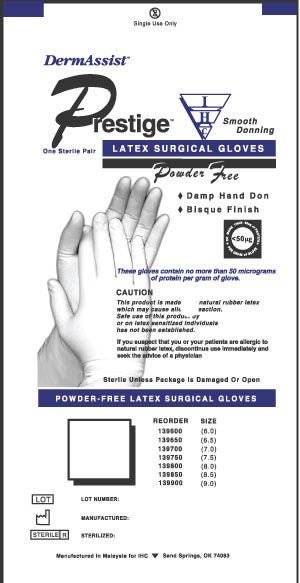 Sterile DermAssist® Prestige® DHD Latex Surgical Gloves, Ivory