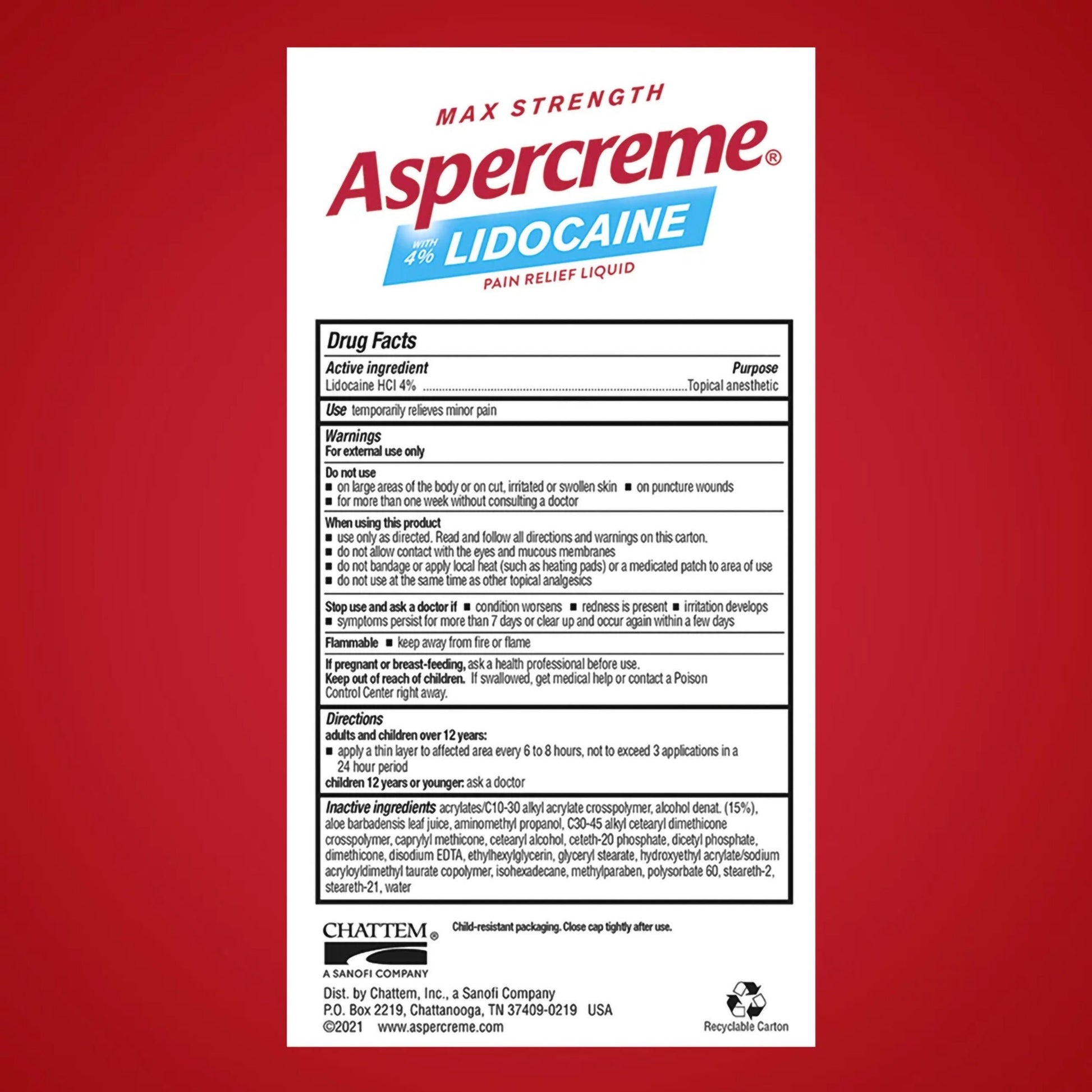 Aspercreme with 4% Lidocaine Pain Relief Liquid, Fragrance-Free
