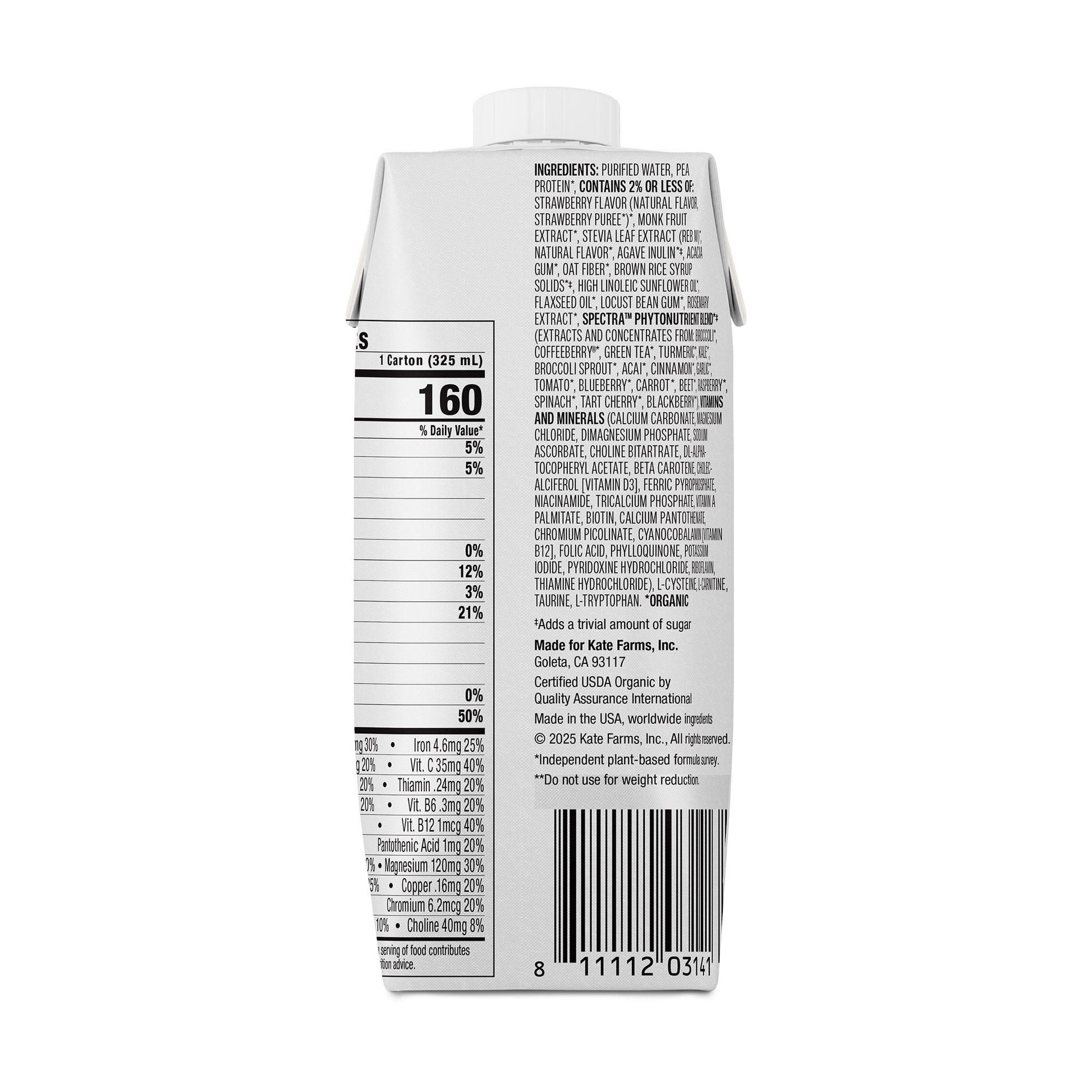 Kate Farms High Protein Oral Supplement Strawberry Flavor Liquid Carton