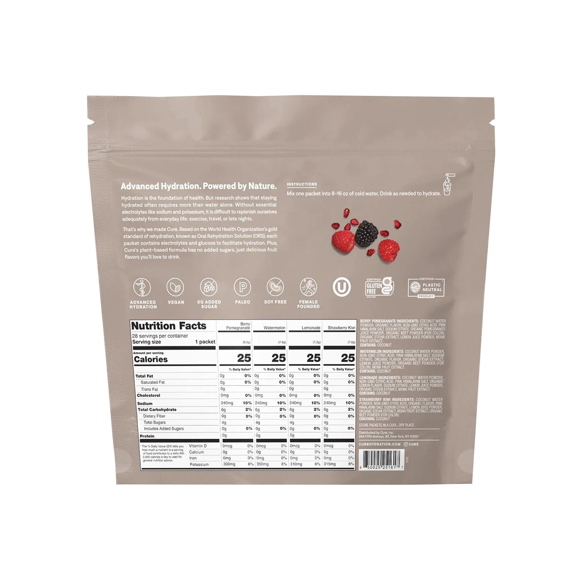 Cure Oral Electrolyte Solution Berry Pomegranate / Watermelon / Lemonade / Strawberry Kiwi
