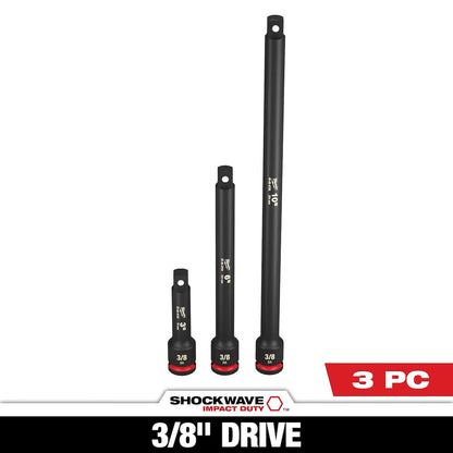 Milwaukee 3PC SHOCKWAVE Impact Duty 3/8" Drive Extension Set 49-66-6714 | 3/8 in Drive, 3-Piece