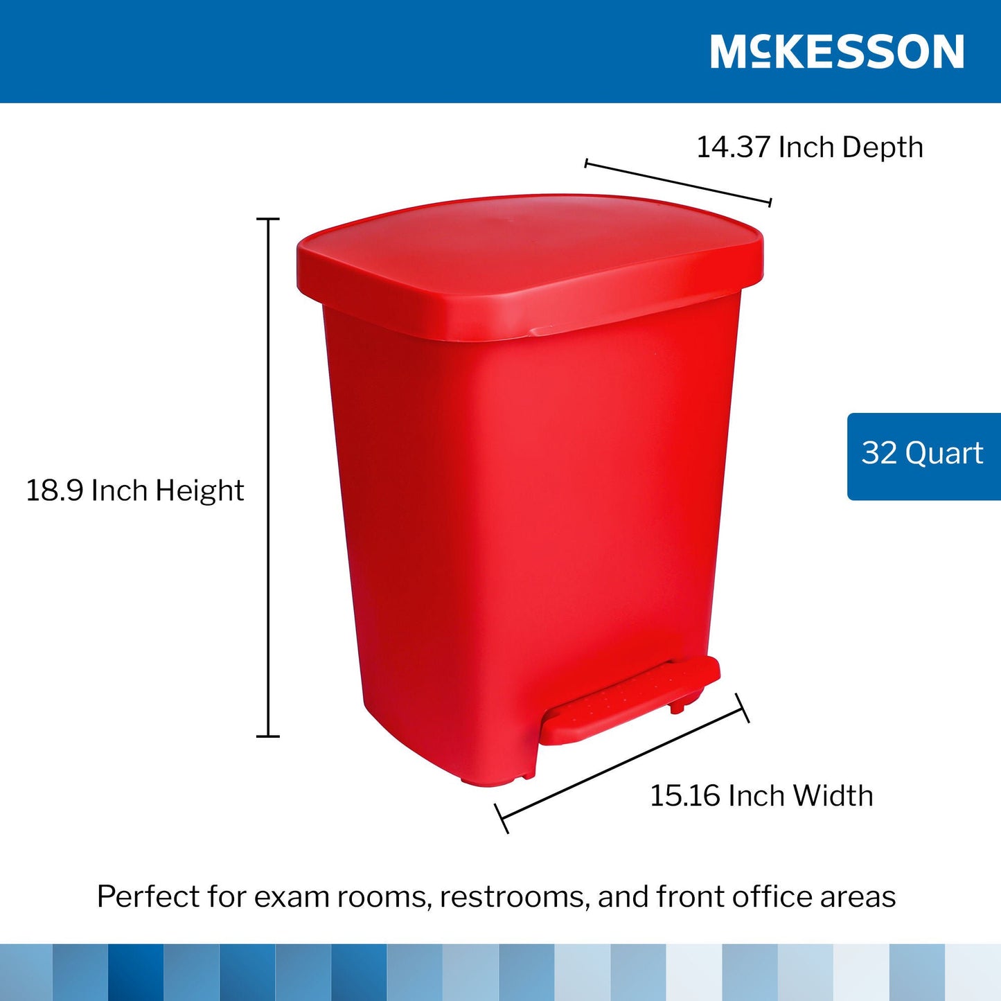 McKesson Waste Can with Step-On Pedal, Plastic, Red, x 18.9 Inch