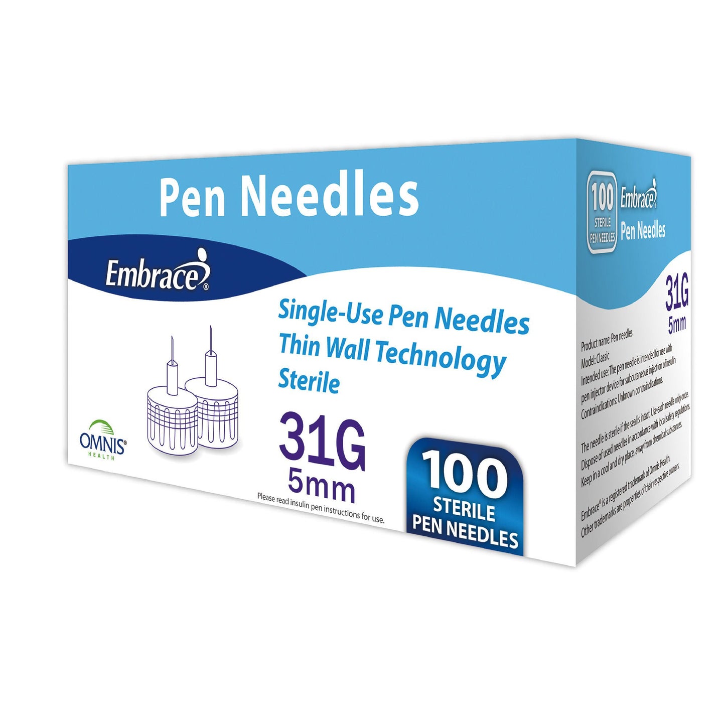 Embrace Safety Insulin Pen Needle 5 mm Length Manual Safety