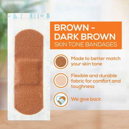 Tru-Colour Skin Tone Shade Fabric Bandage Adhesive Strips – Brown