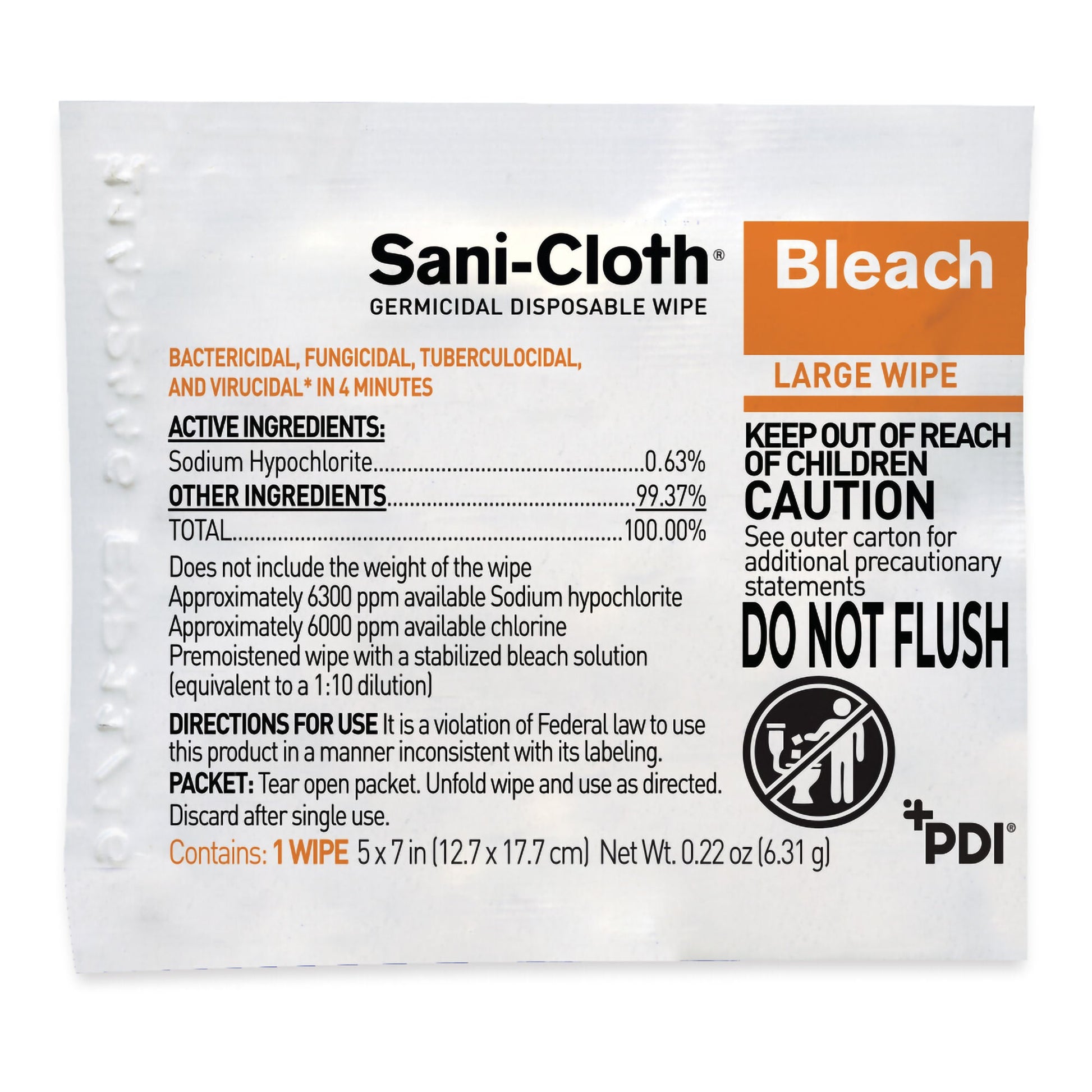 Sani-Cloth® Bleach Germicidal Disinfectant Wipes, 5 x 7 Inch