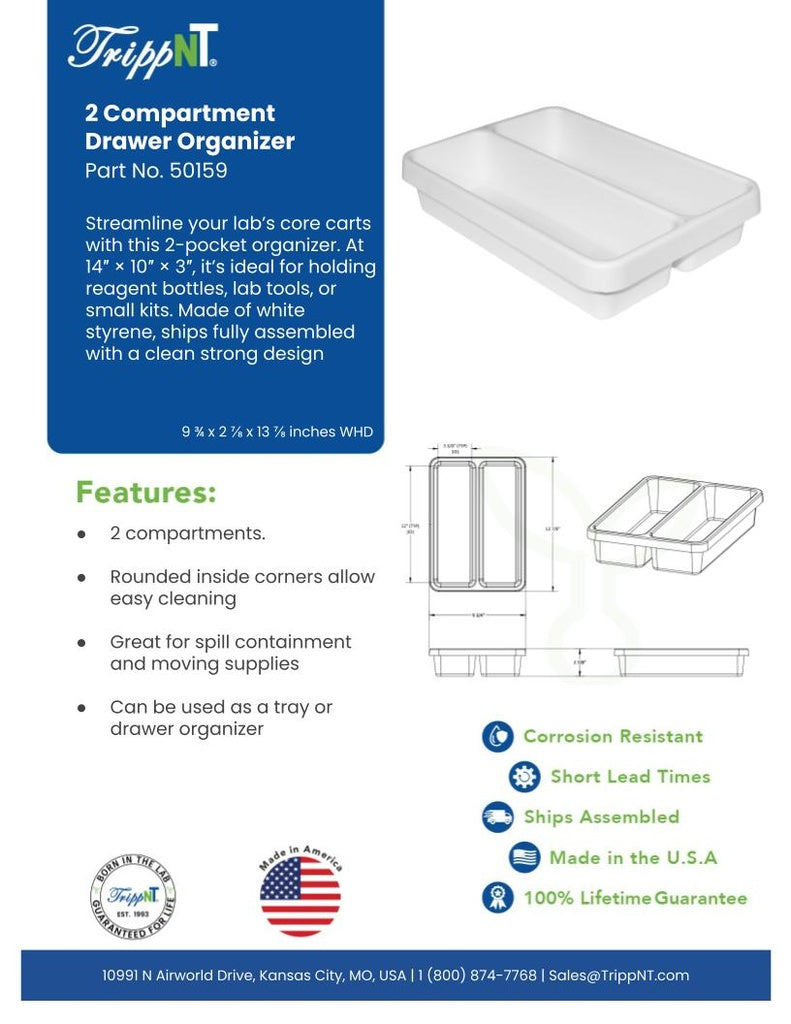 TrippNT 50159 2 Pocket Drawer Organizer - Lab Cart Context Lifestyle Shot